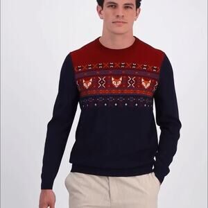 Club Room Men's Merino Wool Blend Crewneck Sweater with Fox Pattern, Size L